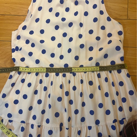 Y.A.S high neck tiered midi dress in pink & blue dot - Picture 10 of 12